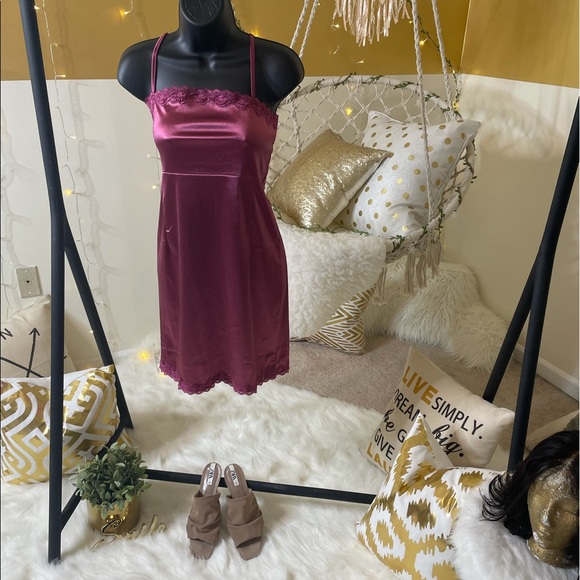 Cotton On Dresses & Skirts - New Burgundy silky dress with lace design size L